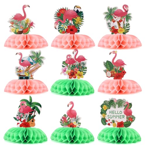 9pcs Flamingo Centerpieces for Tables, Summer Party Decoration Pink Flamingo Honeycomb Centerpiece Hawaii Luau Honeycomb Centerpieces Aloha Tropical Table Decorations for Party Supplies