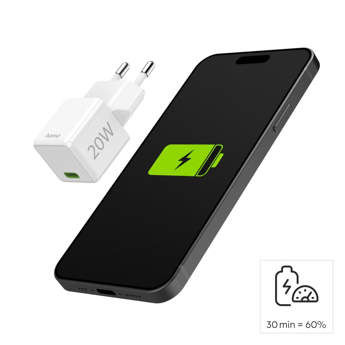 Hama Ładowarka sieciowa 20 W mini 1x USB C (kompaktowa, szybka, do ładowania telefonu, Quick Charge, Power Delivery, mała, szybkie ładowanie) biała
