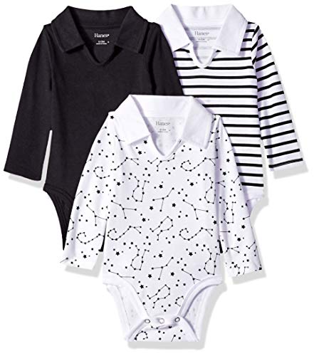 Image of Hanes Baby Boys' Ultimate Baby Flexy 3 Pack Long Sleeve Polo Bodysuits