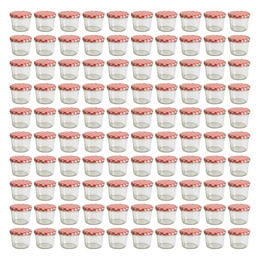 hocz 100x Marmeladengläser 230 ml | mit Deckel Rot Kariert TO 82 | Einmachgläser mit Schraubdeckel zum befüllen | Sturzgläser für Marmelade Schraubgläser | leere Gläser Set | 100 Stück