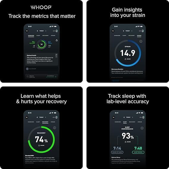 Image of Whoop 4.0 with 12 Month Subscription, Wearable Health, Fitness & Activity Tracker, Improve Sleep, Strain, Recovery - Black