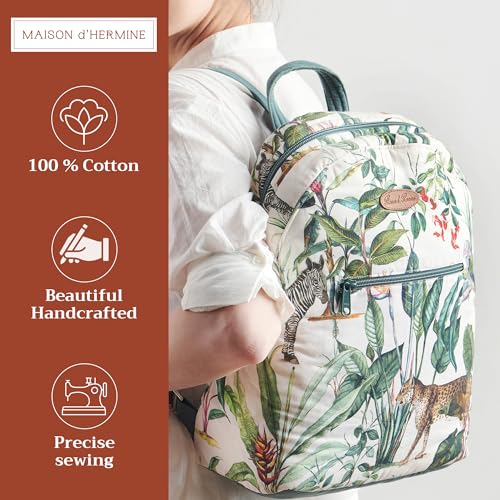 Maison d' Hermine Backpack for Women Men Cotton Shoulder Multipurpose Rucksack with Small Pouch Lightweight Multi Pocket Bag for Travel Work Beach Perfect for Spring Summer (Wild) by Maison d' Hermine - Used condition - Image 2