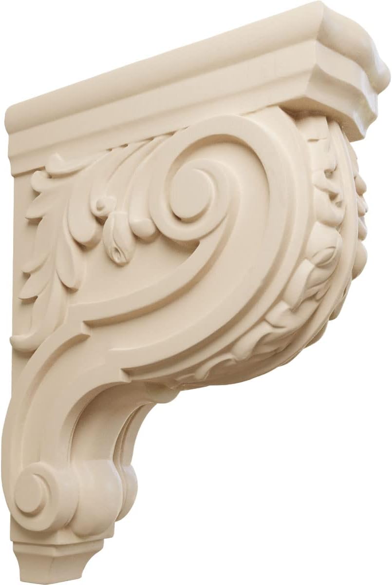 Ekena Millwork CORW04X11X14HDCH Large Hudson Acanthus Wood Corbels, 4"W x 10 1/2"D x 14"H, Cherry