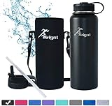 Stainless Steel Vacuum Insulated 40/32 OZ Sports Water Bottle|Best Water Bottle for Men&Women|BUY ONE GET THREE FREE GIFTS-A Straw Lid& A Bottle Pouch & A Bottle Brush-Black 40