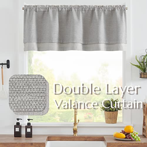 Jinchan JC009DMM-5018C01 Gray Valance Curtain Blackout Kitchen Valance For Windows Cotton Blend Valance thumb #1