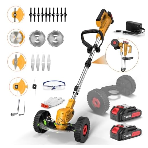XIELAOBAN Cordless Weed Wacker,Weed Wacker Battery Operated with 3 Types Blades Grass Trimmer Cordless for Lawns Yard Garden with 2 Pcs of Batteries