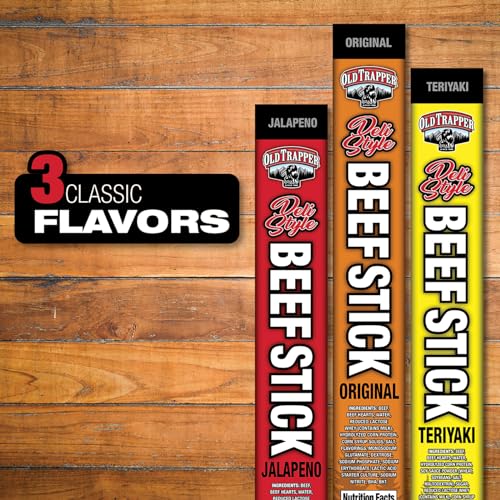 Image of Old Trapper Deli-Style Sausage Sticks, Teriyaki Flavor, 1.75-Ounce Individually Wrapped Packages, 10 Grams of Protein per Serving (Pack of 26)