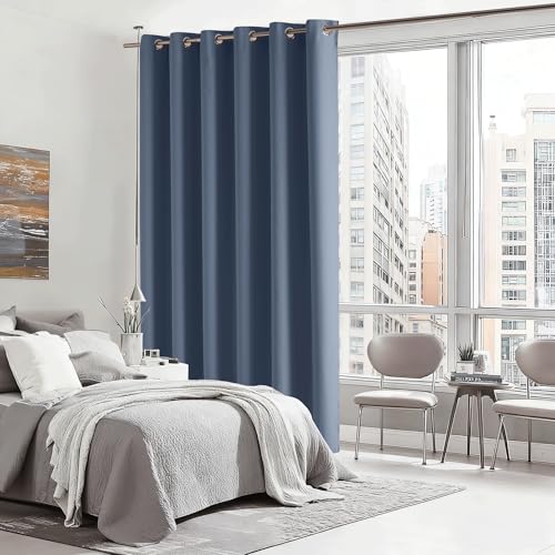 Image of RYB HOME Blackout Thermal Insulated Curtains, Portable Curtain for Sliding Glass Door /Storage /Space Room Divider, Large Window Treatment Room Divider Panel, W80 x L84, Stone Blue, 1 Panel