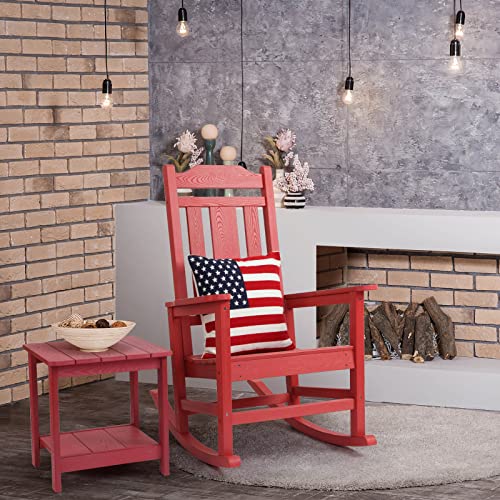Homehua Patio Rocking Chair, All Weather Resistant Outdoor Indoor Fade-Resistant Patio Rocker Chair，Stable Durable Smooth Rocking, Comfortable Easy To Maintain, Load Bearing 350 Lbs - Red #TOP1