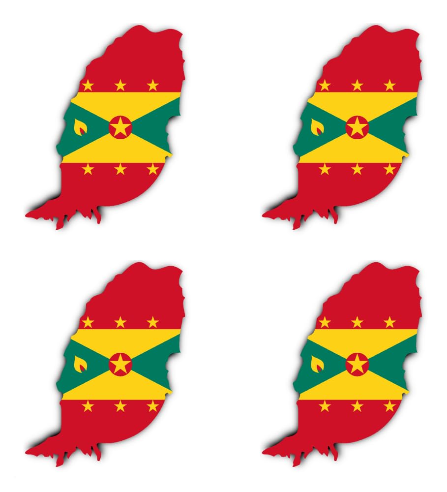 Havati 3" (75Mm) 4 X Silhouette Flap-Map Grenada Gd Flag Stickers For Car, Laptop And More