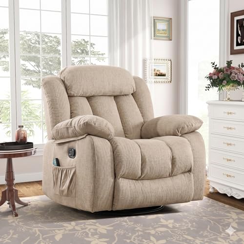 Image of Amazon Brand - Solimo Stark | Single Seater Sofa Recliner | Rocking, Revolving and Recline Manual Recliner (Velvet Beige) | 1 Year Warranty
