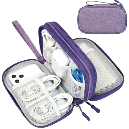 Image of FYY Travel Cable Organizer Pouch Electronic Accessories Carry Case Portable Waterproof Double Layers All-in-One Storage Bag for Cord, Charger, Phone, Earphone Dark Purple