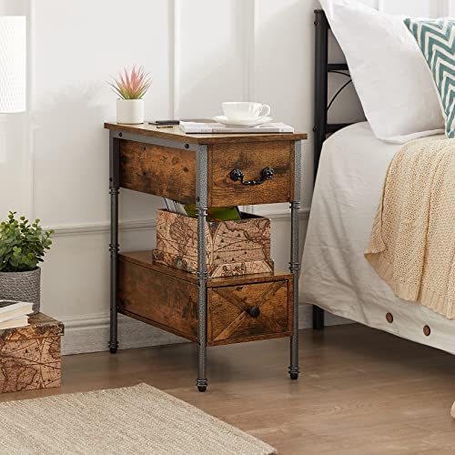 Vecelo End Table With Charging Station, Narrow Flip Top Nightstand With Usb Ports & Power Outlets,Beside Furniture Has Storage Shelf And Drawer, For Living Room, Bedroom, Rustic Brown, 1 Set #TOP1