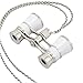 OPO Opera Theater Horse Racing Glasses Binocular Telescope Chain Necklace (White with Silver Trim) 3X25