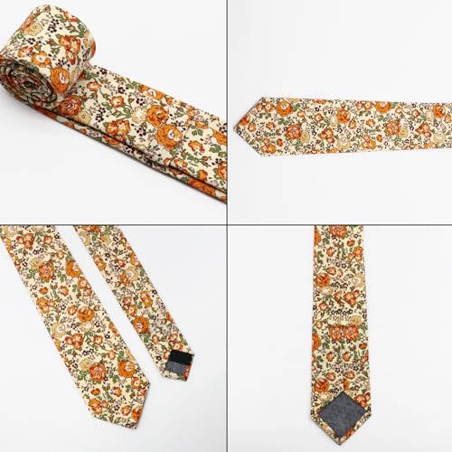 Image of Cotton Floral Ties for Men 2.76 inch Men's Skinny Tie Linen Flower Printed Neck Tie for Wedding Dating Party