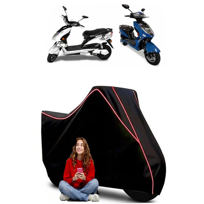 Image of Zing Electric Scooty Bike Cover Water Resistant Outdoor Use Universal Fit Scooters Motorcycles Heavy Duty UV Protection Dust Rain Scratch Resistant Elastic Bottom Black Blue Piping