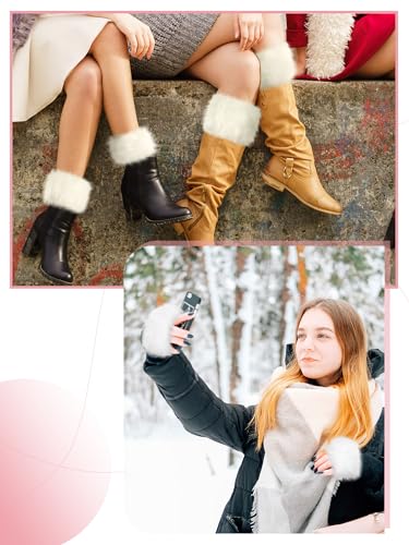 Bencailor Winter Fluffy Leg Warmers and Wrist Cuffs Warmers Set, Include Boot leg Cuffs Furry Fingerless Gloves2