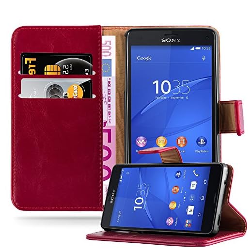 Cadorabo skal för Sony Xperia Z3 COMPACT – skal i vin ROT – mobiltelefonfodral i lyxig design med kortfack och ståfunktion – fodral skydd skyddsfodral etui väska bok