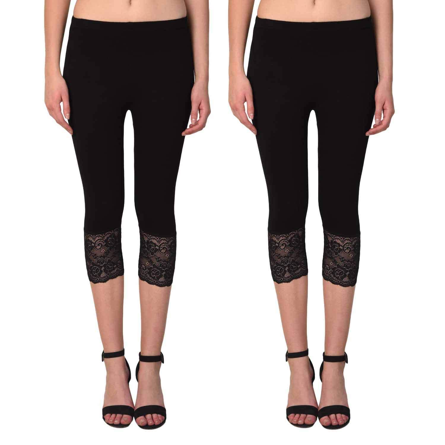 Skinny Fit 3/4 Lace Capri Leggings for Women Combo Pack of 2 - Size (Small - XL)-image-46