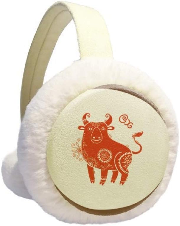 Year Of Ox Animal China Zodiac Red Winter Earmuff Ear Warmer Faux Fur Foldable Plush Outdoor Gift