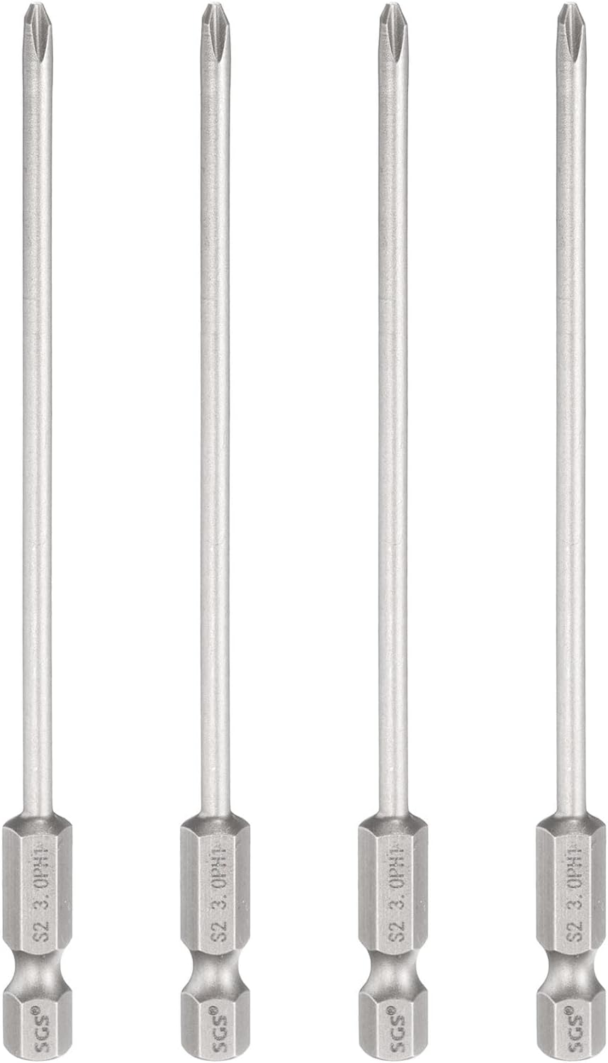 HARFINGTON 4pcs #1 Phillips Screwdriver Bit PH1 1/4" Hex Shank 4.3" (110mm) Long 0.12" Rod Magnetic Cross Head Drill Bits S2 Steel Industrial Screw Driver Bit for Electric Power Tools, Gray