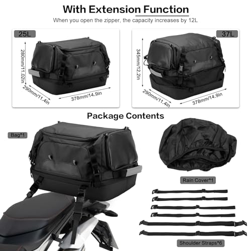 smotrcc Bolsa traseira expansível para motocicleta, bagagem de motocicleta 37L com alças de ombro e