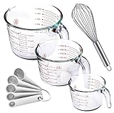 Le'raze Set of 3 Glass Measuring Cups with Measuring Spoons...