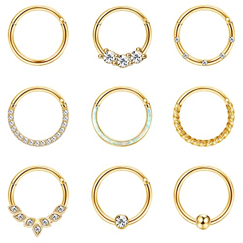 YADOCA Septum Nose Rings for Women Men - Gold Septum Rings 16G 18G Nose Ring Hoops Hypoallergic Surgical Steel Cartilage Earrings Helix Lip Conch Tragus Daith Piercing Jewelry Tone 8mm 10mm