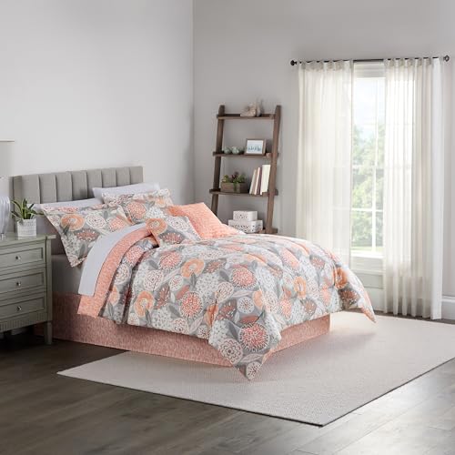 Waverly Traditions Vintage Century Floral 6 Piece Pattern Bedding Set, King Comforter Set, All Season Bed Set Including Comforter, Two Shams & More, Machine Washable King Bed Set, Coral