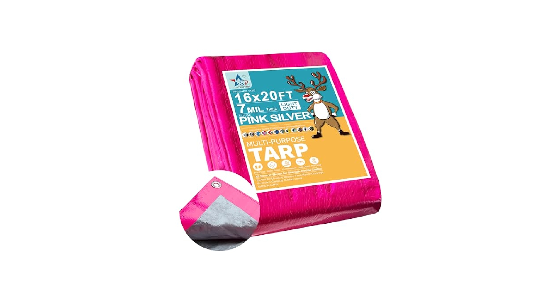 STARPYNG-7 Mil Pink/Silver 16x20 Feet Tarp-Multifunctional