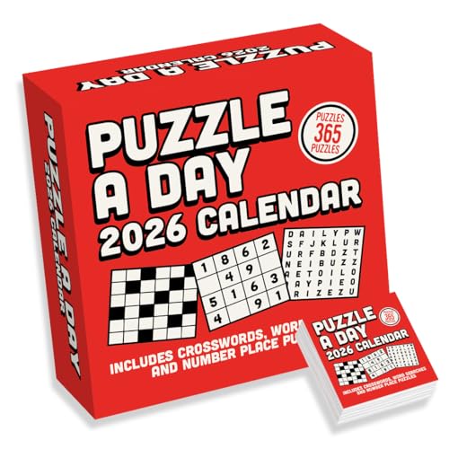 Stocking Fillers For Men - Stocking Fillers Women 2026 Daily Puzzle Desk Calendar – Crossword, Word Search & Number Place Puzzle Secret Santa Gift for Adults With Box & Stand