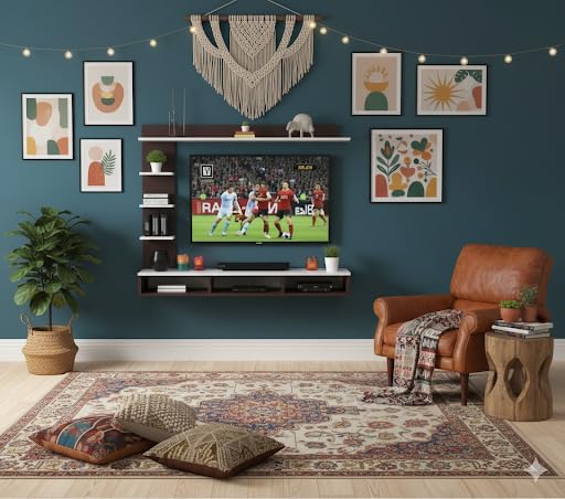 Image of Bros Moon 48 inch MDF C Shaped Wall Mounted TV Unit, Floating Cabinet, Suitable Upto 48 inches Tv (Wenge White)