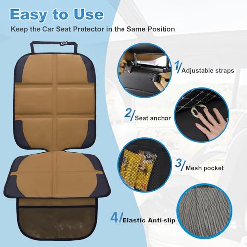 Image of Car Seat Protector for Child Car Seat, 2 Pack Baby Car Seat Covers with Mesh Pockets & Non-Slip Backing 600D Durable Seat Protector