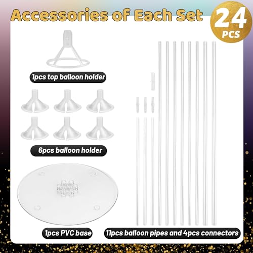 Image of JOYYPOP 24 Sets Balloon Stand Kit, Balloon Sticks with Base Birthday Graduation Party Decorations Wedding