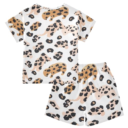 ALAZA Leopard Animal White Pajamas Short Sleeve 2 Piece Sleepwear Top and Bottom Pajama Set Unisex2