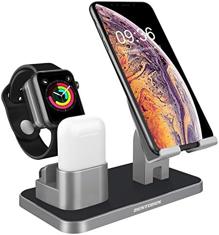 BENTOBEN Compatible with Apple Watch Stand Airpods Charger Dock Cell Phone Stand, Universal Desktop Stand Charging Station Holder for iWatch Airpods iPhone iPad Tablet Android Smartphone, Space Gray
