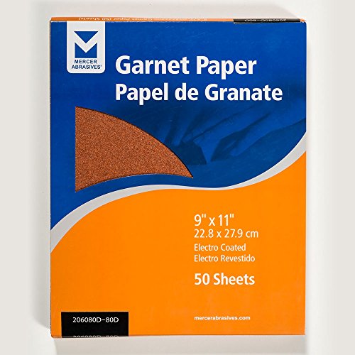 Mercer Industries 206080D - 9 x 11 Garnet Paper Sheets, Grit 80D (50 pack)