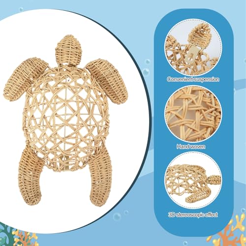 Yousoontic 2 Pcs Sea Turtle Wall Decor Handmade Wicker Wall Art 2 Size Boho Sea Turtle Beach Hanging Ornaments Rattan Coastal Nautical Sculpture for Boho Bedroom Bathroom Indoor Outdoor Home - Image 4