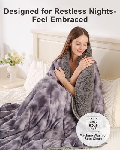 Image of Ultra-Soft Weighted Blanket for Adults(15 lbs, 60 inch x 80 inch Queen Size) Plaid Sherpa Fleece Reversible Heavy Blanket with Glass Beads, Perfect for 140-190 lbs, Machine Washable, Tie-dye Grey