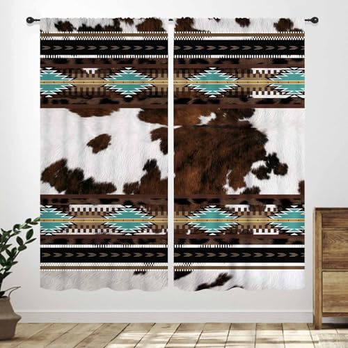 Lnepty Cow Print Curtains,Brown Cowhide Rustic Farm Animal Fur for