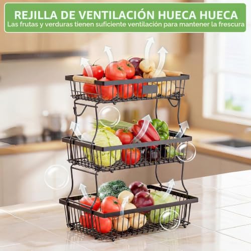 Miniatura 4 de Dwitkul Frutero 3 Pisos, Fruteros De Cocina, Diseño Desmontable, Frutero Para Guardar Fruta Y Verdura Negro
