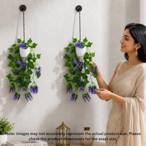 Image of fancymart Artificial Hanging Ivy Plant with White Hanging Pot & Rope, 60 cm Height, Pack of 2, Realistic Green Leaf Creeper for Home, Office, Living Room & Wall Decor