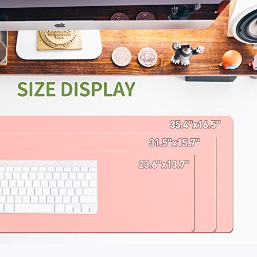 Desk Pad Protector Waterproof PU Leather Desk Mat Blotters on Top of Desks Laptop Computer Gaming Keyboard Mouse Pad Non-Slip Desk Writing Mat Cover for Office 31.5\"x15.7\"Pink & Silver