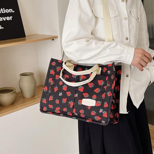Image of Cherry Tote Bag for Women Canvas Patched Purse Cute Shoulder Bag Multi-Pocket Satchel Handbag for work travel