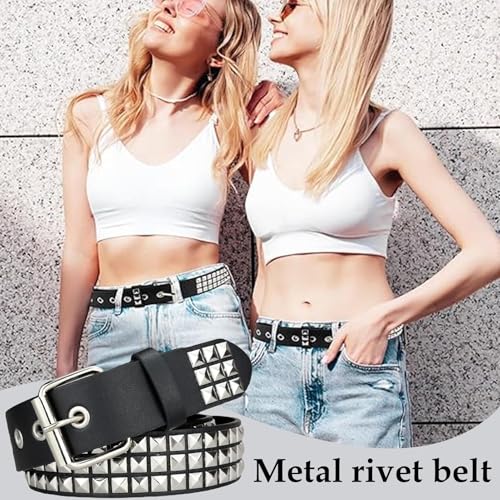 Women's Punk Black Belt - Adjustable Pu Leather Grommet Belt Set | Faux Leather Gothic Goth Black, Multi-Purpose Leather Punk4
