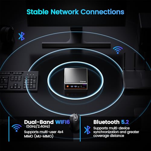 Image of Trycoo Mini PC, AMD Ryzen 5 5600H,16GB DDR4 /512GB NVMe SSD,Type-C /DP /HD,Dual LAN /WiFi6 /BT5.2 /USB3.2 Mini Computers
