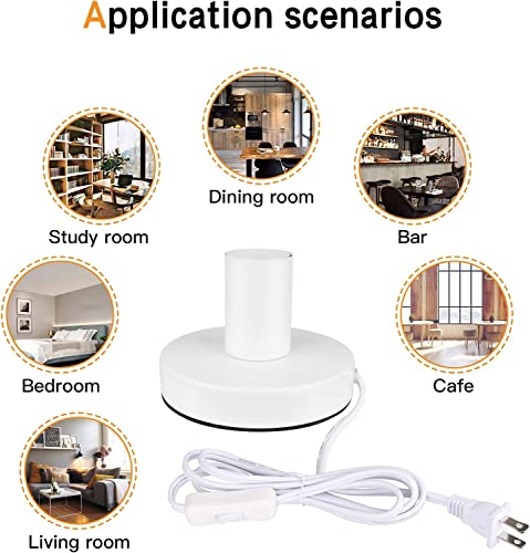 Dxmkop Industrial Table Lamp,Base E26/E27 Ceramic Base Holder, Vintage Small Desk Lamp With Plug In Cord On/Off Switch,Simple Metal Edison Light Bulb Stand (White) #TOP3