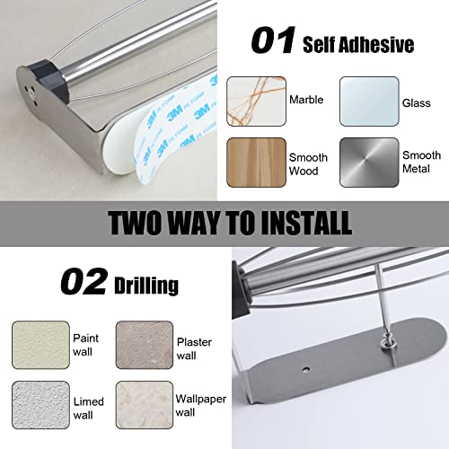 Image of 2 Pack Paper Towel Holder, Easy Tear with Damping Function, Single Hand Operable Wall Mount Paper Towel Holder, Self-Adhesive or Drilled for Kitchen,Under Cabinet, Bathroom.Stainless Steel