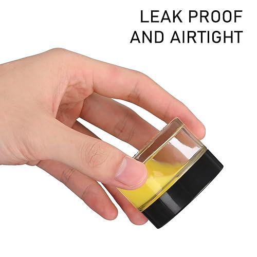 Paquete de 4 recipientes pequeños de vidrio de 1 onza con tapas, tarros de vidrio con tapas negras y calcomanías, mini recipiente vacío reutilizable