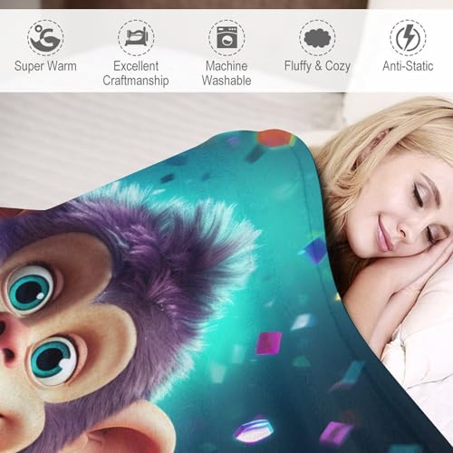 Couverture singe en flannel pour canapé et lit - Plaid doux et moelleux 180x200cm